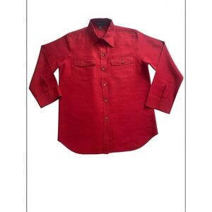 Lauren Ralph Lauren Silk Button Up 3/4 Slit Sleeve Top Women Sz 6 Red #50Q